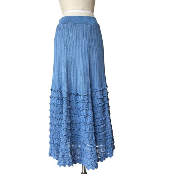Anthropologie Maria Pavan Sweater Maxi skirt Medium Blue drop waist Knit Ruffle - Picture 2 of 5